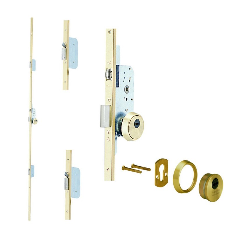 CERRADURA 3 PUNTOS 50/70 ORO CL 40MM ES/CERRADO