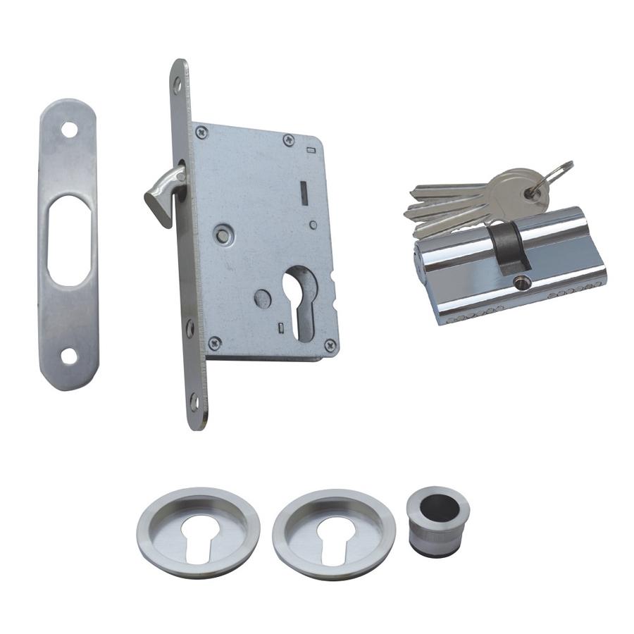 KIT CORREDERA CERRADURA REDONDO NIQUEL SATINADO