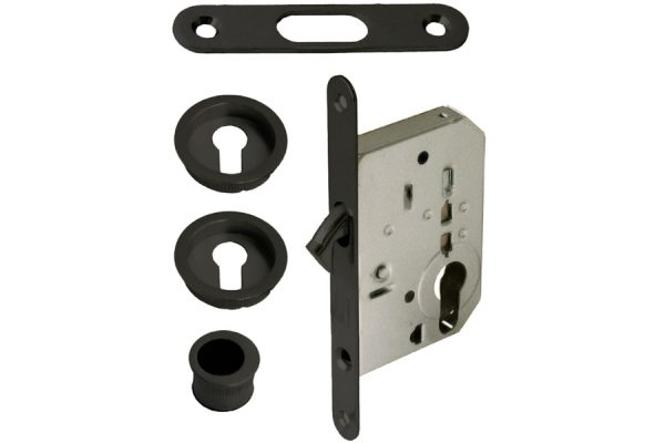 KIT CORREDERA CERRADURA REDONDA NEGRO MATE