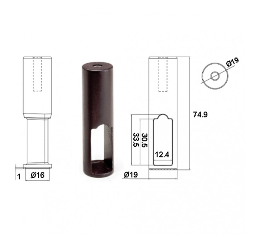 SOPORTE CENTRAL BARRA RECTANGULAR MOKA ALUM 30X16